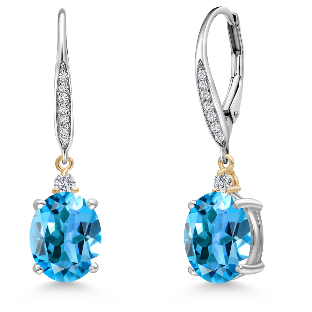 Swiss Blue Topaz - November_Earrings in 925 Sterling Silver and 10K Yellow Gold