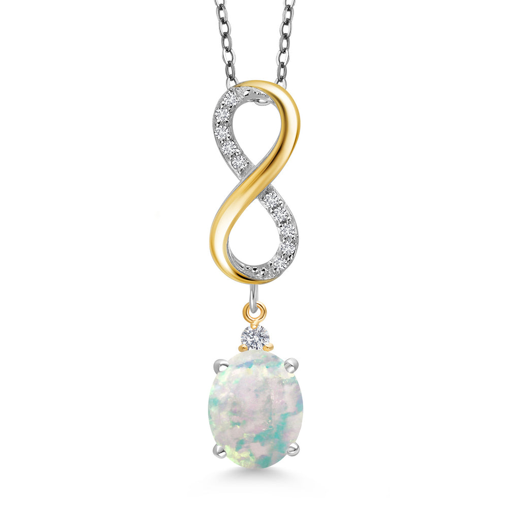White Opal-Cabochon - October_Pendant in 925 Sterling Silver