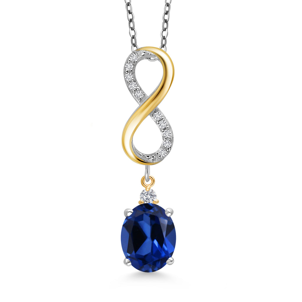 Blue Created Sapphire - September_Pendant in 925 Sterling Silver