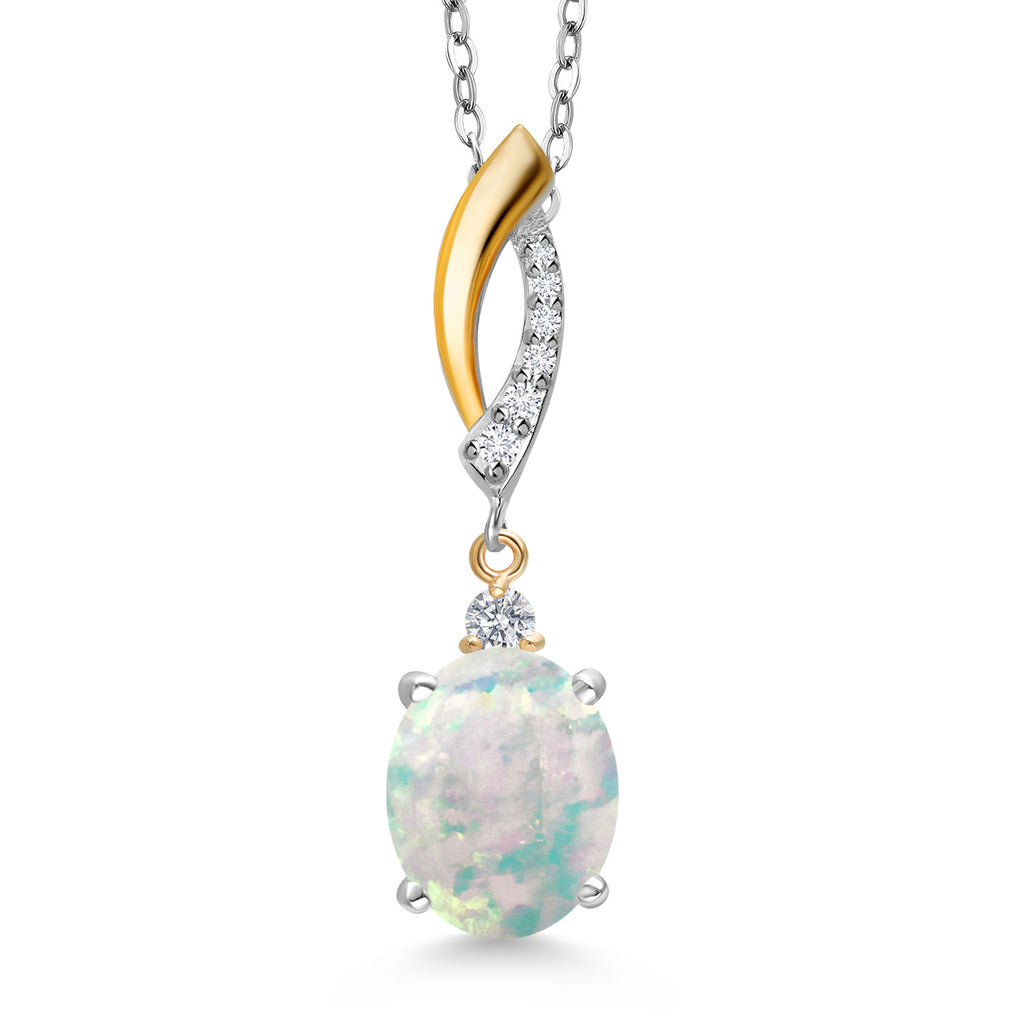 White Opal-Cabochon - October_Pendant in 925 Sterling Silver and 10K Yellow Gold