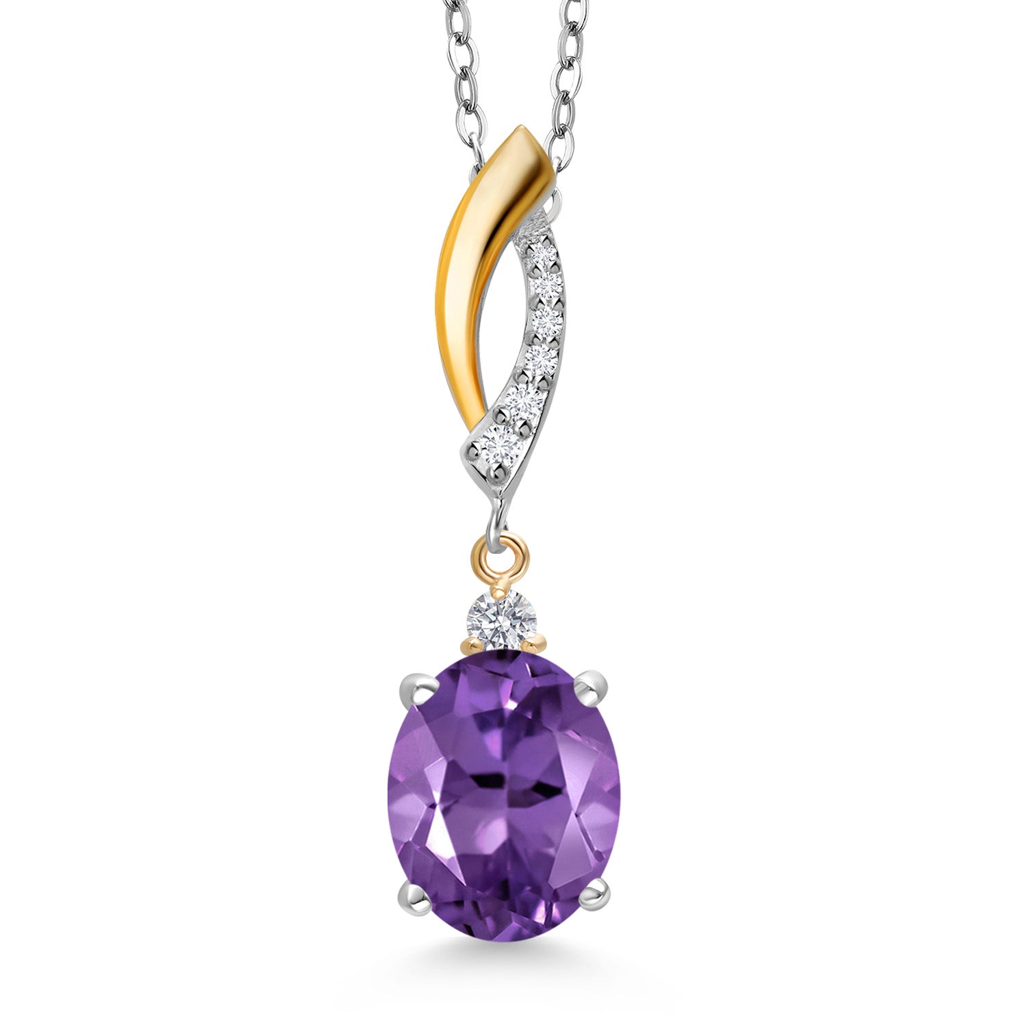 Amethyst - February_Pendant in 925 Sterling Silver and 10K Yellow Gold