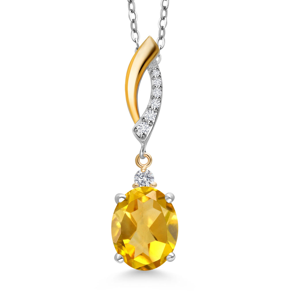 Citrine - November_Pendant in 925 Sterling Silver and 10K Yellow Gold