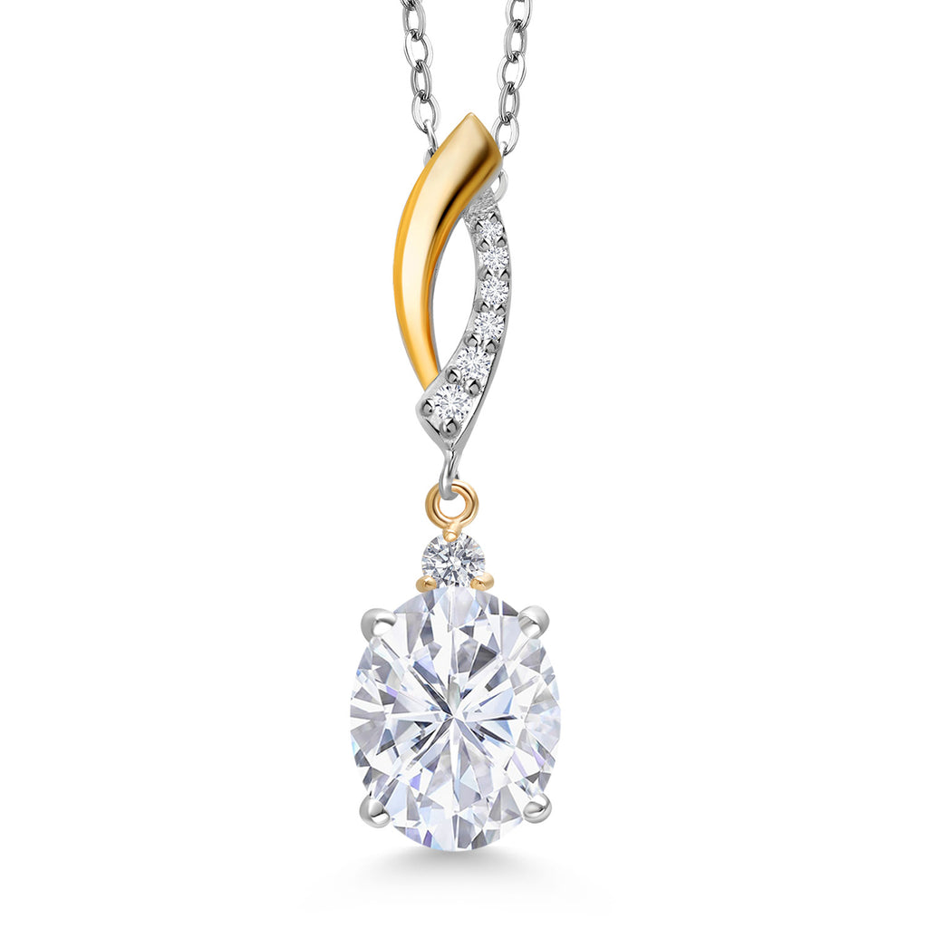 White Moissanite - April_Pendant in 925 Sterling Silver and 10K Yellow Gold