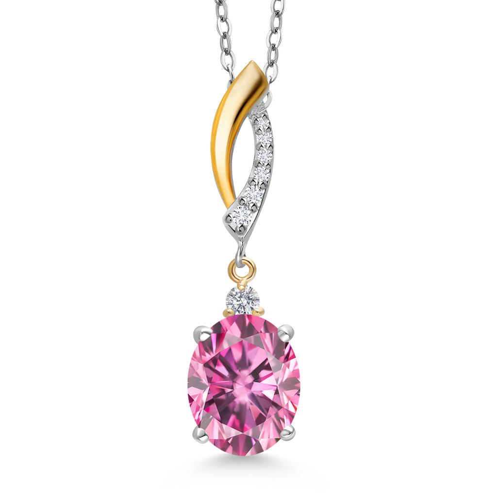 Pink Moissanite - April_Pendant in 925 Sterling Silver and 10K Yellow Gold