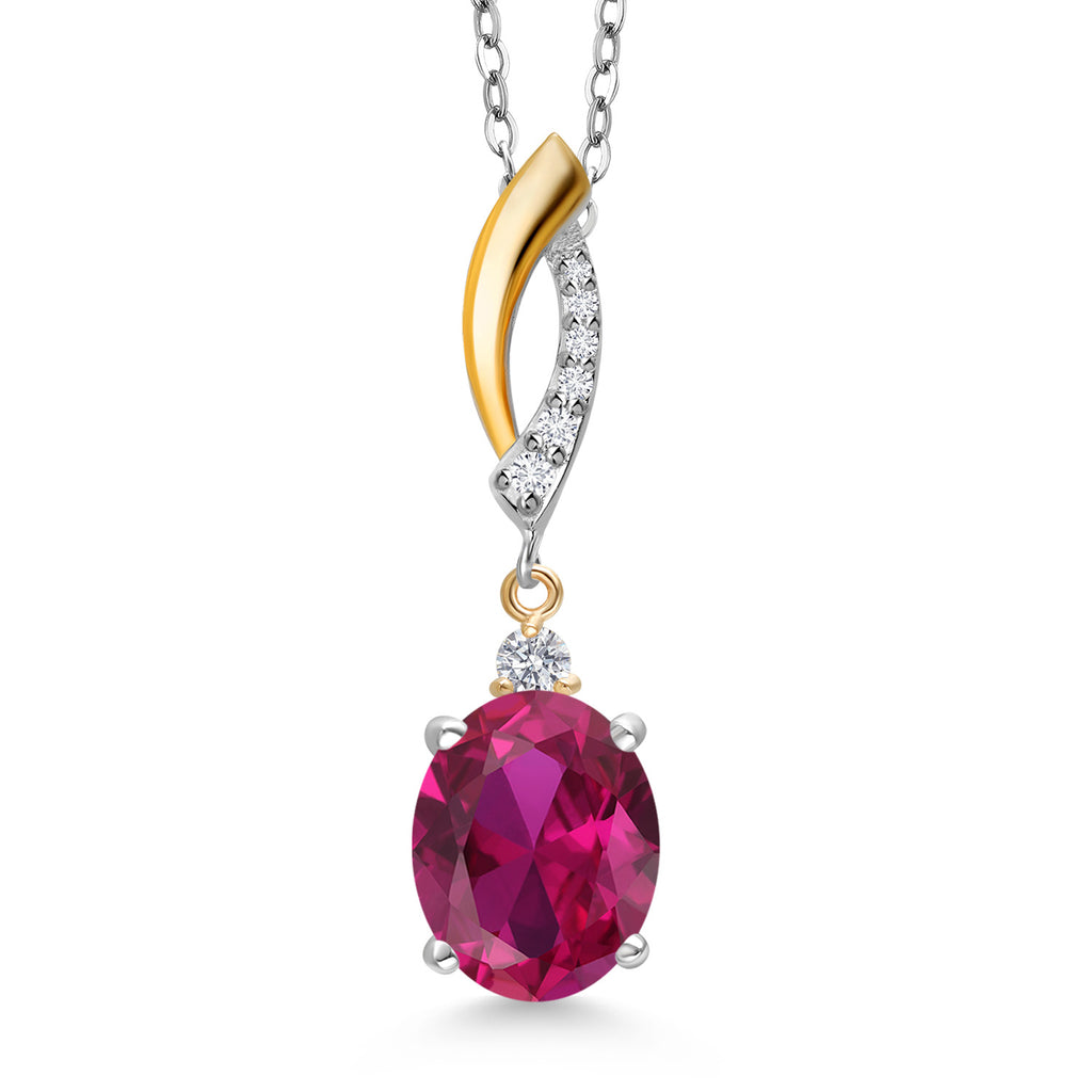Created Ruby - July_Pendant in 925 Sterling Silver and 10K Yellow Gold