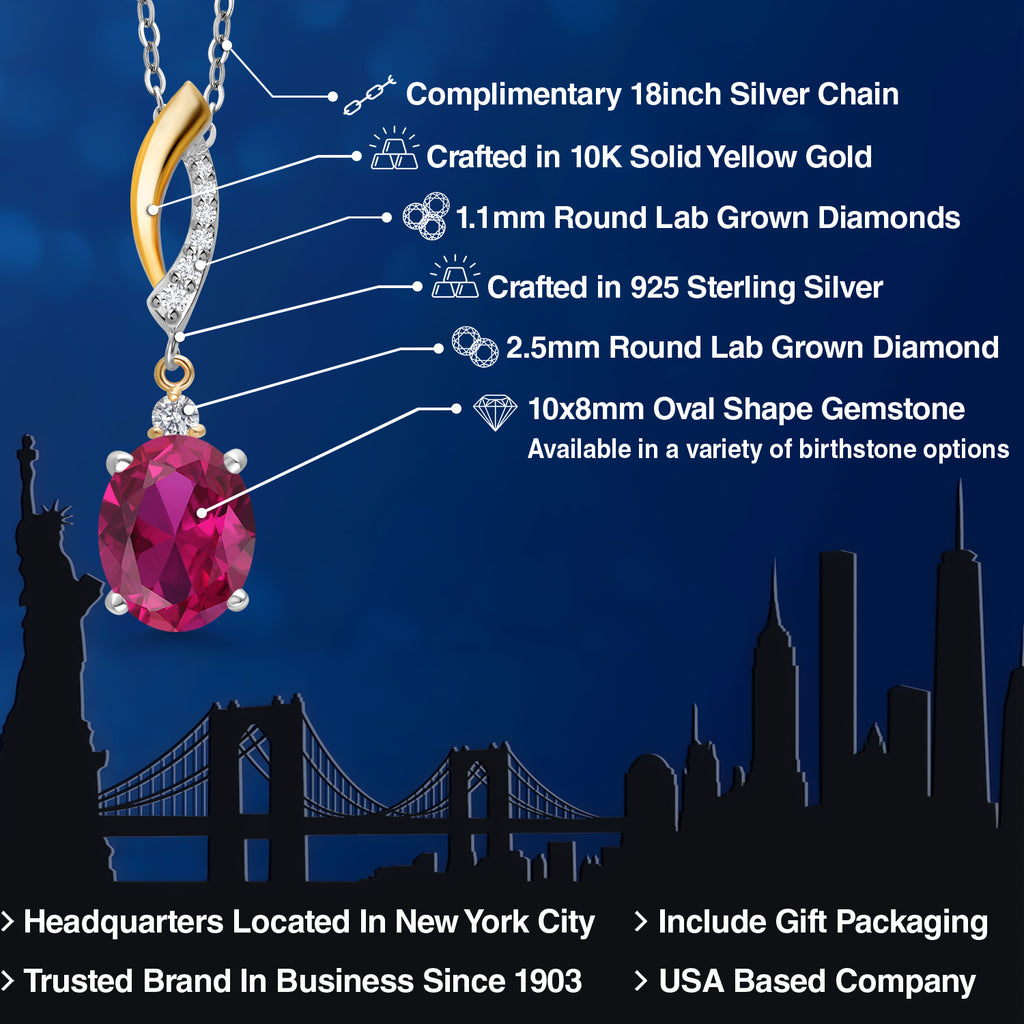 Created Ruby - July_Pendant in 925 Sterling Silver and 10K Yellow Gold