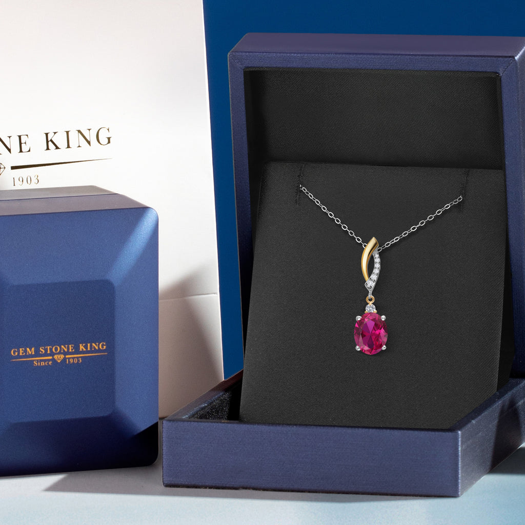 Created Ruby - July_Pendant in 925 Sterling Silver and 10K Yellow Gold