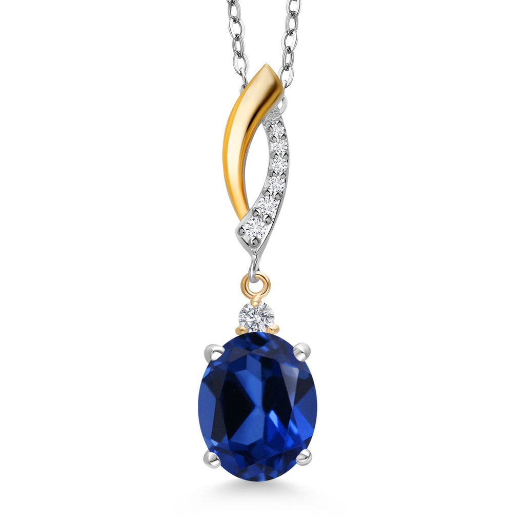 Blue Created Sapphire - September_Pendant in 925 Sterling Silver and 10K Yellow Gold