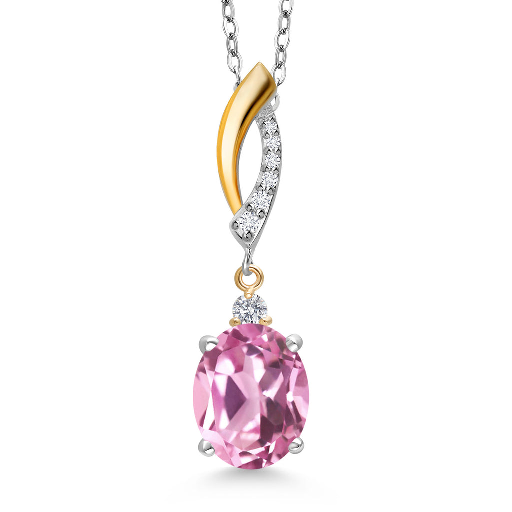 Light Pink Created Sapphire - September_Pendant in 925 Sterling Silver and 10K Yellow Gold