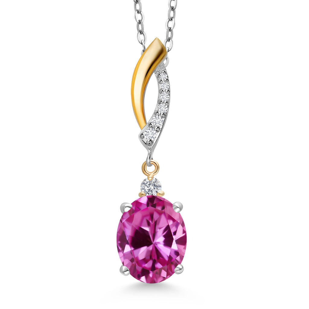 Pink Created Sapphire - September_Pendant in 925 Sterling Silver and 10K Yellow Gold