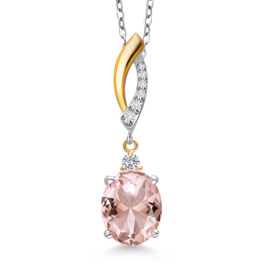 Nano Morganite - October_Pendant in 925 Sterling Silver and 10K Yellow Gold