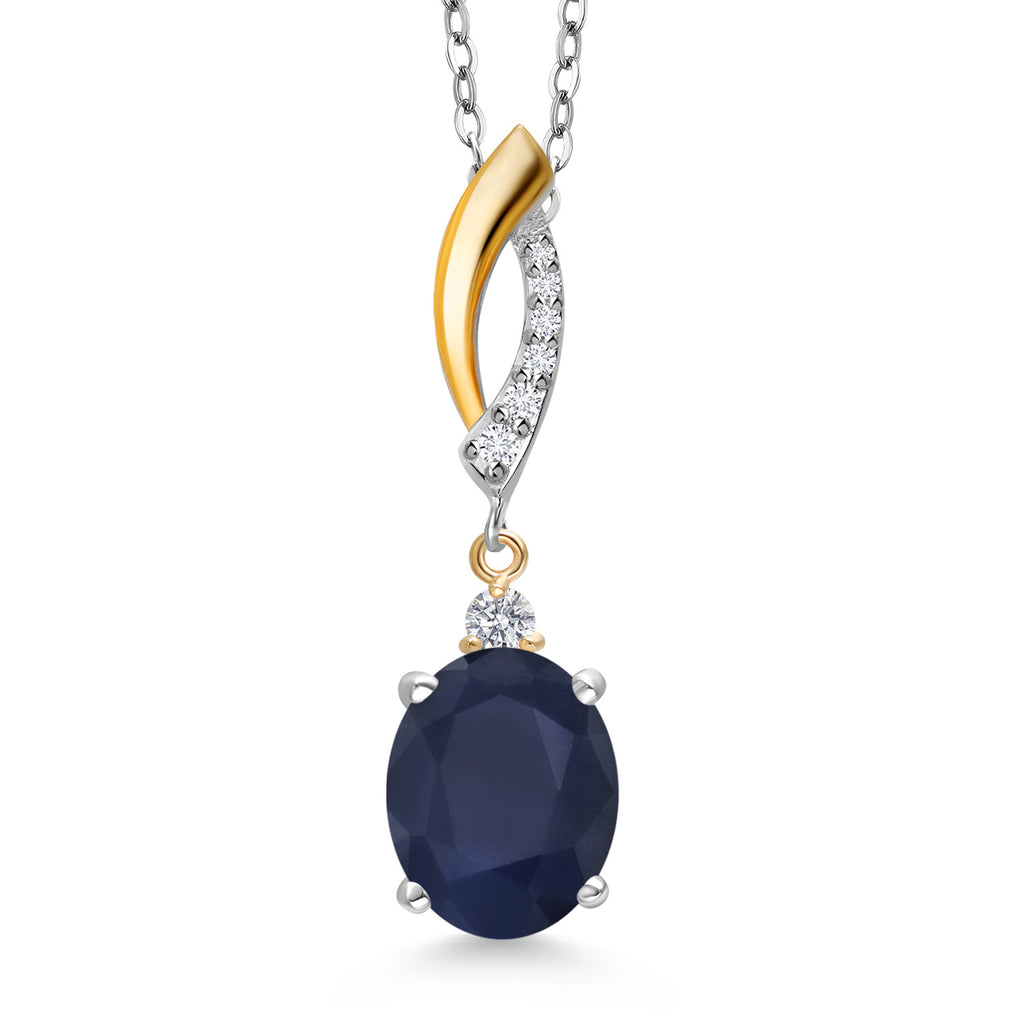Blue Sapphire - September_Pendant in 925 Sterling Silver and 10K Yellow Gold
