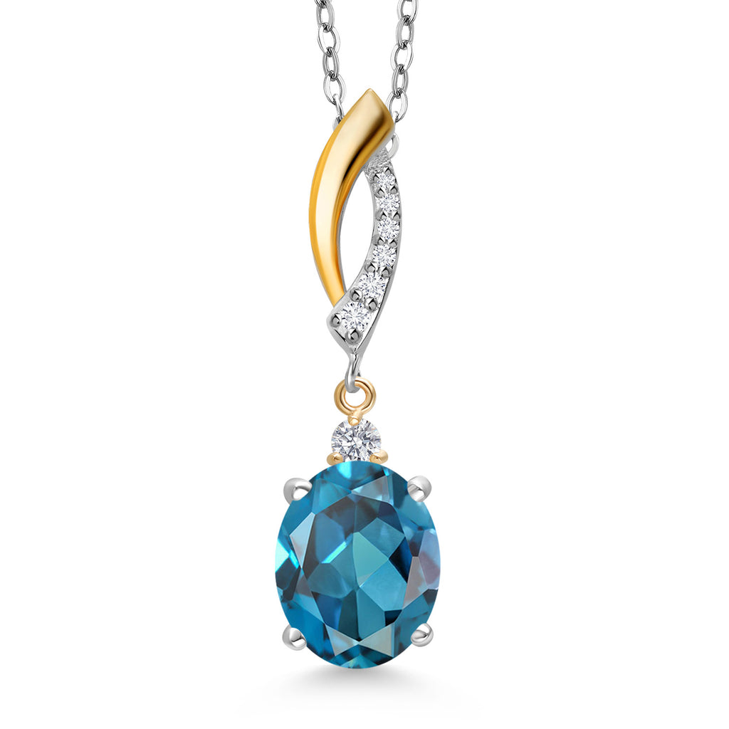 London Blue Topaz - November_Pendant in 925 Sterling Silver and 10K Yellow Gold