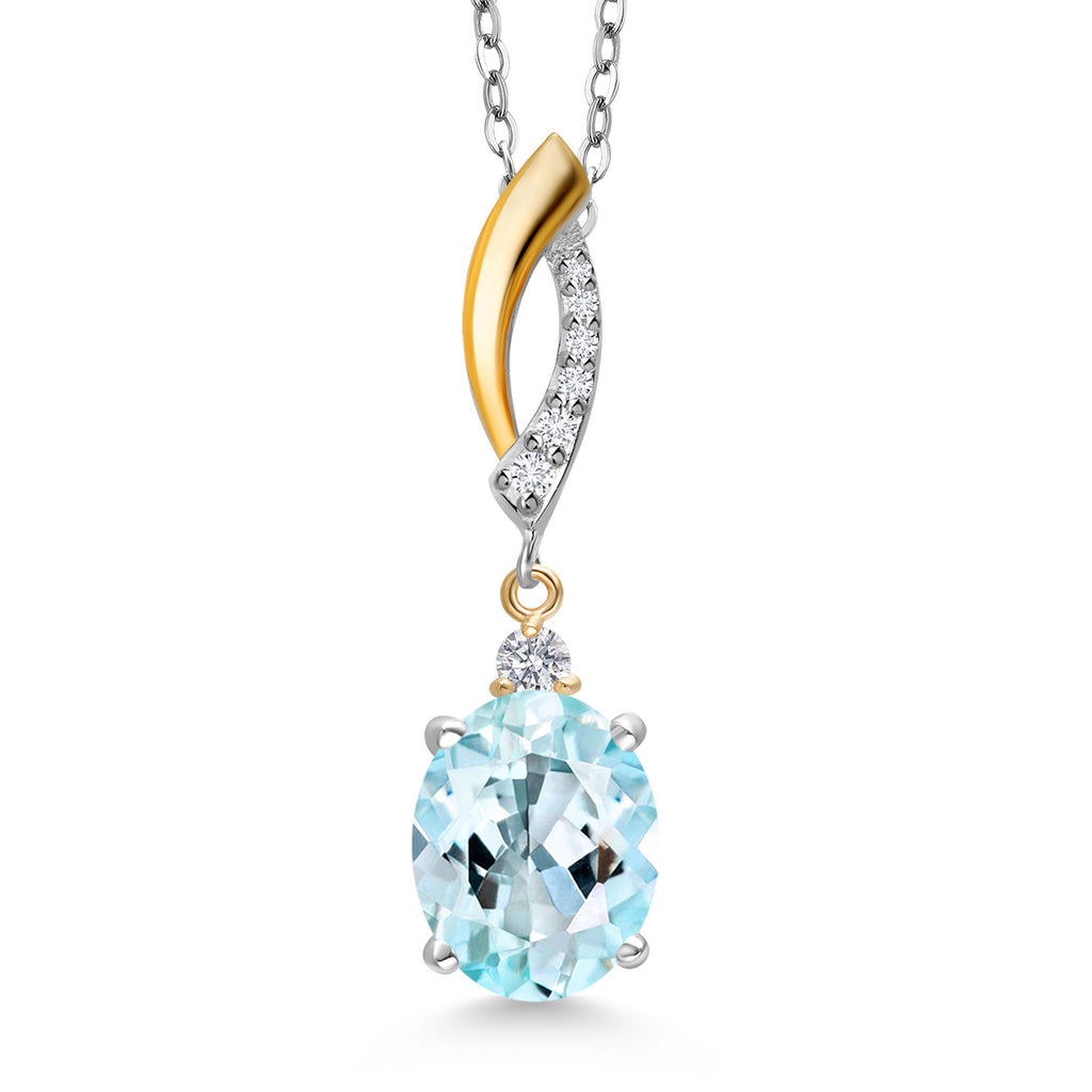 Sky Blue Topaz - November_Pendant in 925 Sterling Silver and 10K Yellow Gold