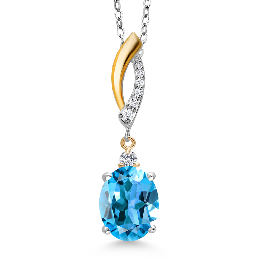 Swiss Blue Topaz - November_Pendant in 925 Sterling Silver and 10K Yellow Gold