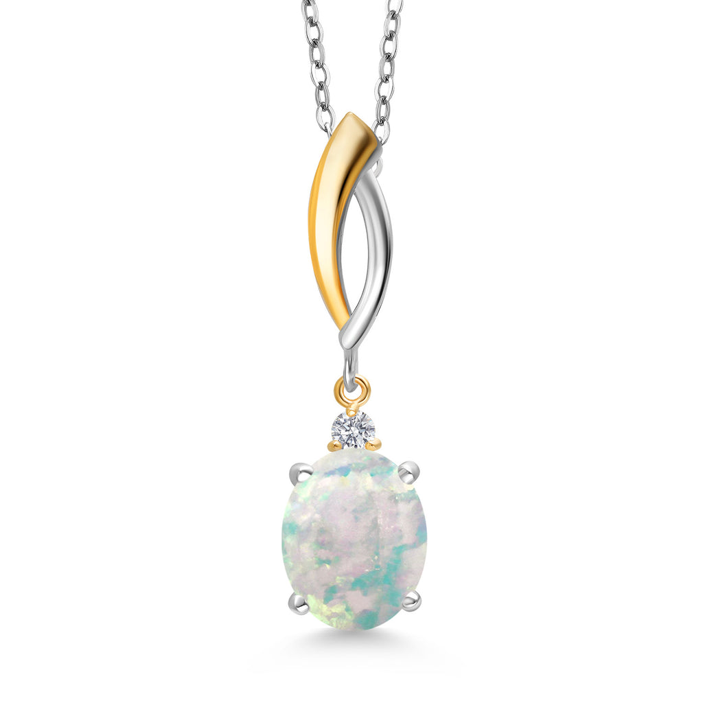 White Opal-Cabochon - October_Pendant in 925 Sterling Silver and 10K Yellow Gold