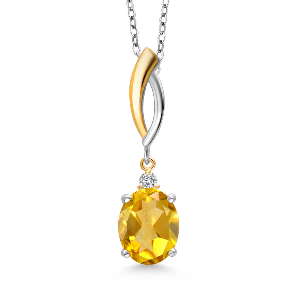 Citrine - November_Pendant in 925 Sterling Silver and 10K Yellow Gold