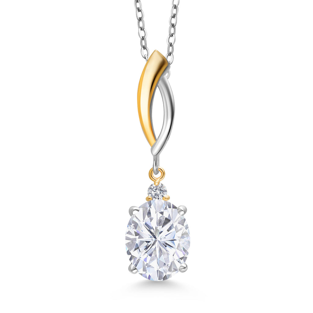 White Moissanite - April_Pendant in 925 Sterling Silver and 10K Yellow Gold