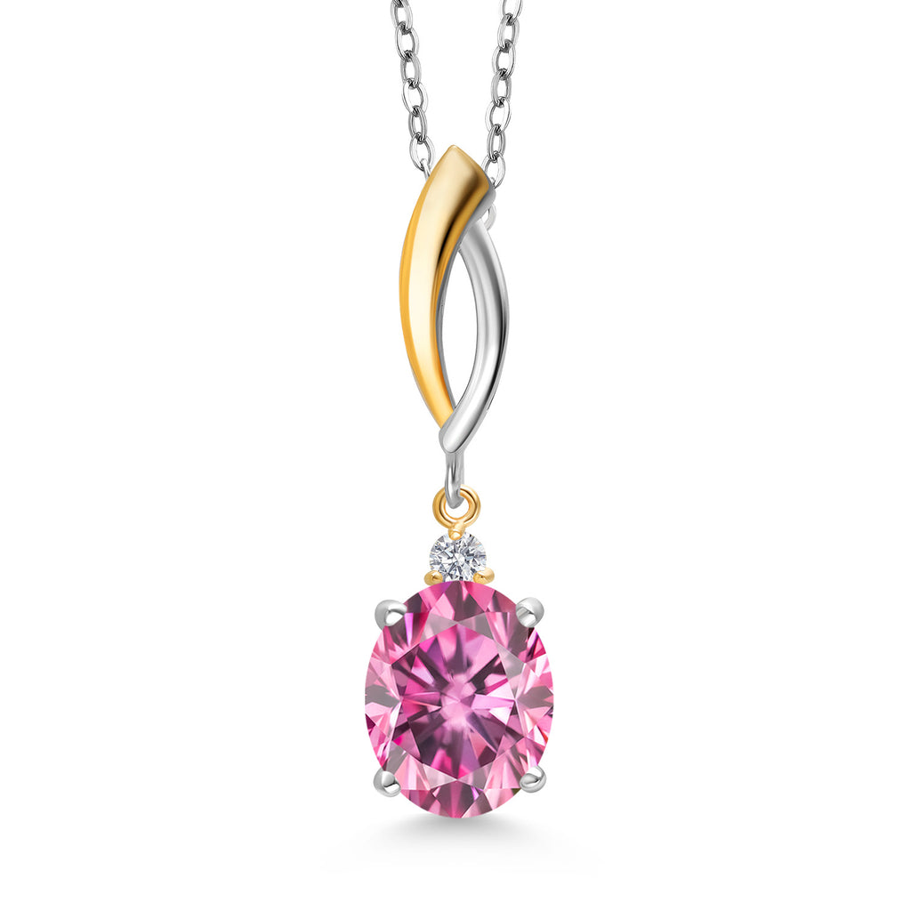Pink Moissanite - April_Pendant in 925 Sterling Silver and 10K Yellow Gold
