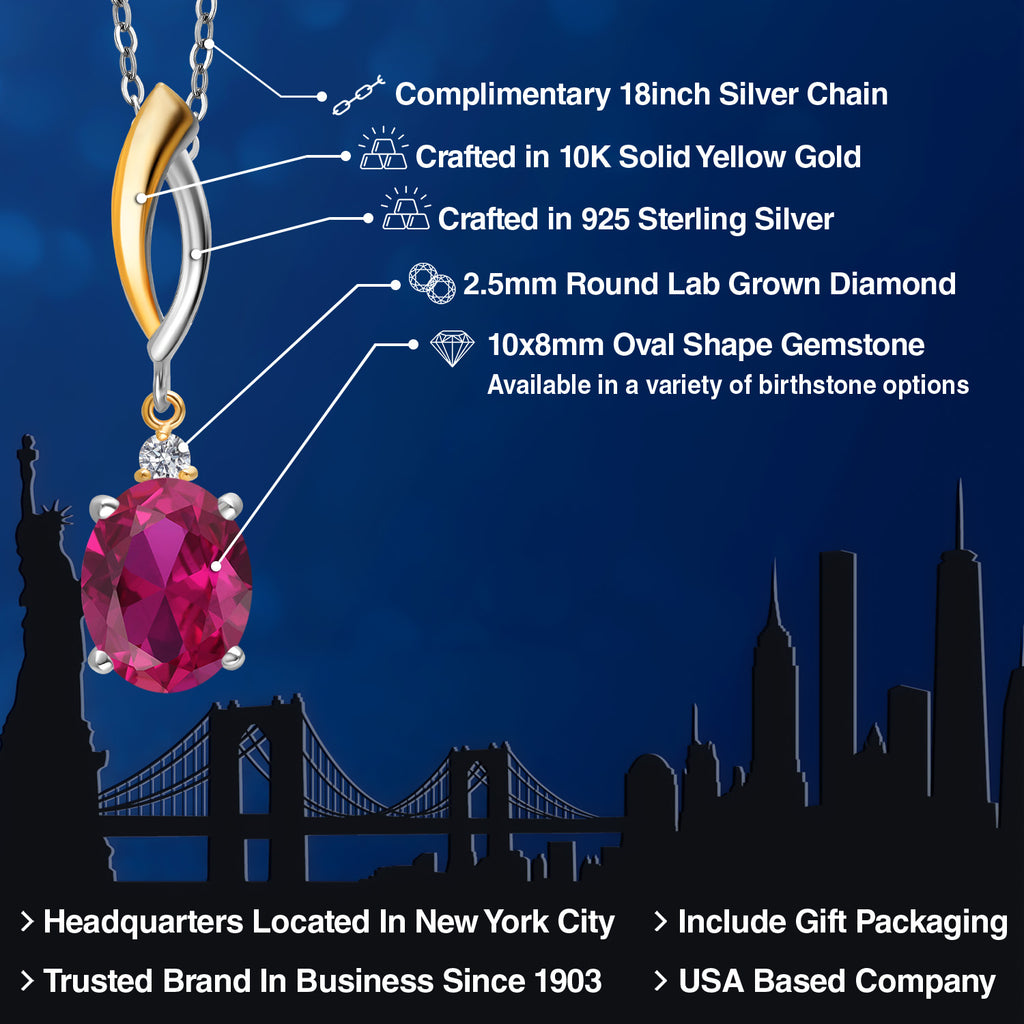 Created Ruby - July_Pendant in 925 Sterling Silver and 10K Yellow Gold