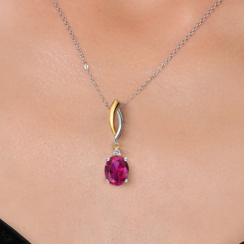 Created Ruby - July_Pendant in 925 Sterling Silver and 10K Yellow Gold