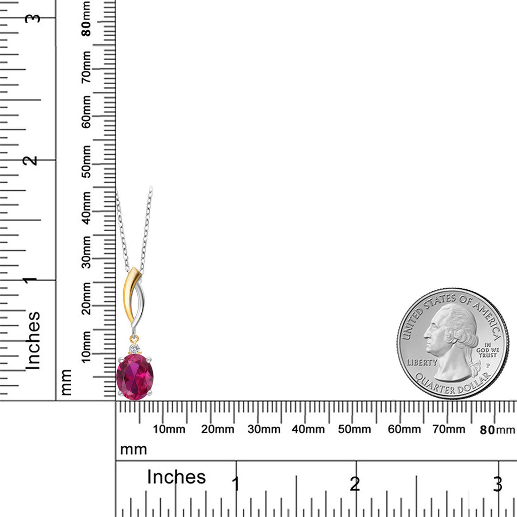 Created Ruby - July_Pendant in 925 Sterling Silver and 10K Yellow Gold