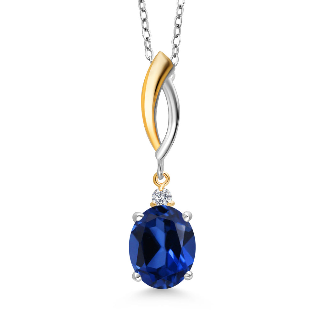 Blue Created Sapphire - September_Pendant in 925 Sterling Silver and 10K Yellow Gold