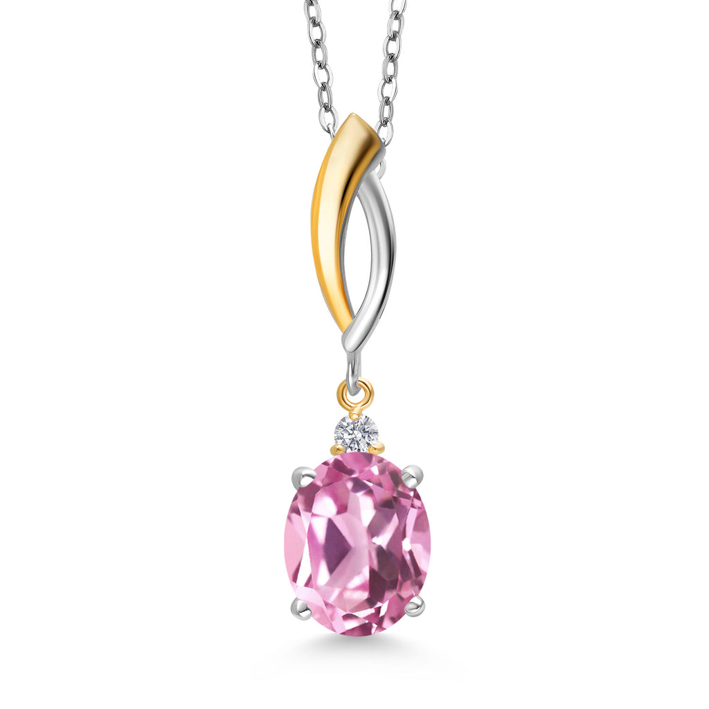 Light Pink Created Sapphire - September_Pendant in 925 Sterling Silver and 10K Yellow Gold