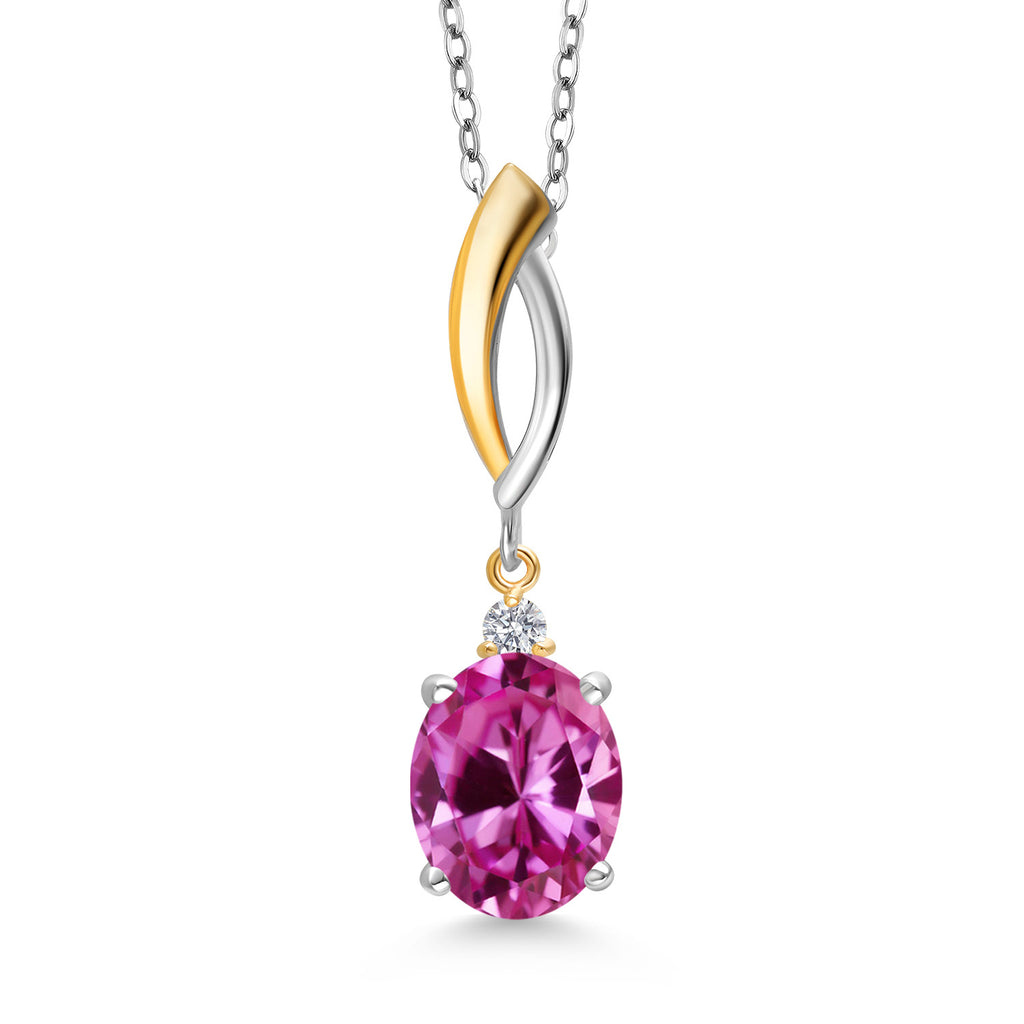 Pink Created Sapphire - September_Pendant in 925 Sterling Silver and 10K Yellow Gold