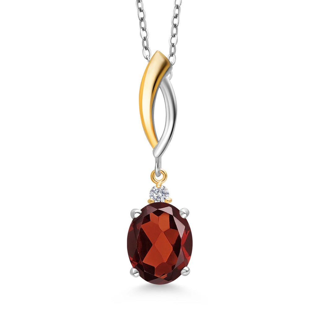 Garnet - January_Pendant in 925 Sterling Silver and 10K Yellow Gold