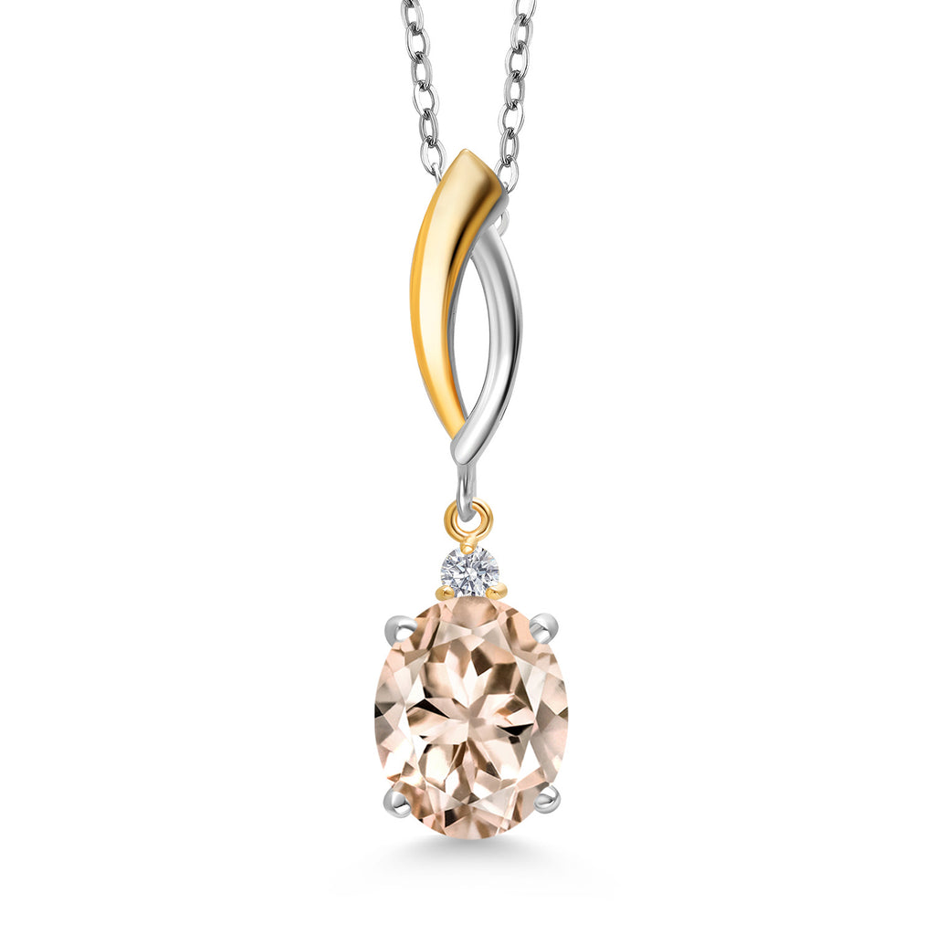 Morganite - October_Pendant in 925 Sterling Silver and 10K Yellow Gold