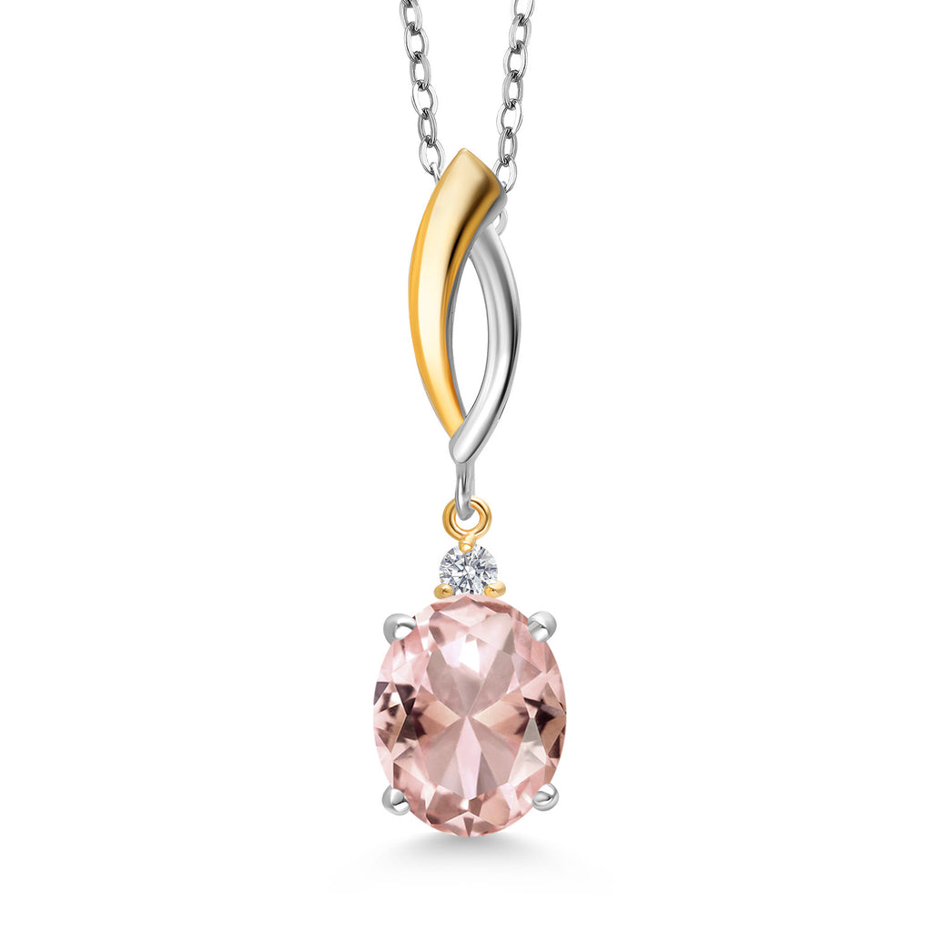 Nano Morganite - October_Pendant in 925 Sterling Silver and 10K Yellow Gold