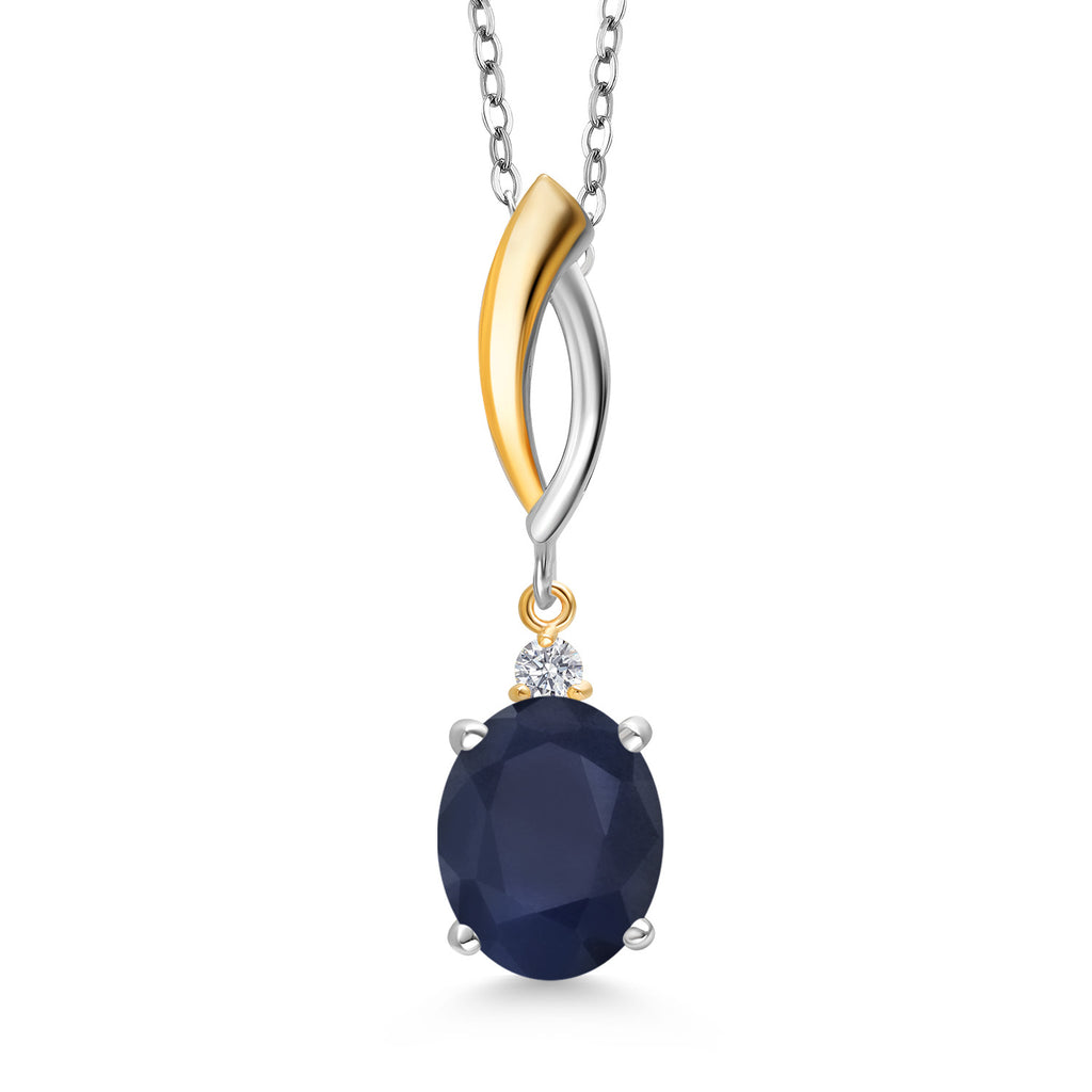 Blue Sapphire - September_Pendant in 925 Sterling Silver and 10K Yellow Gold