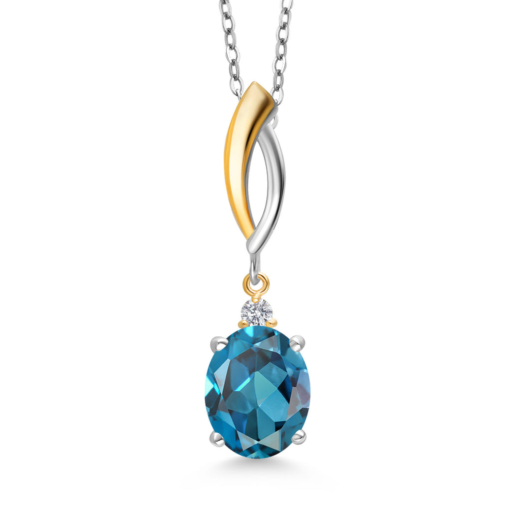 London Blue Topaz - November_Pendant in 925 Sterling Silver and 10K Yellow Gold