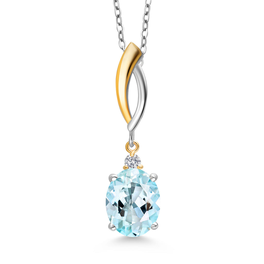 Sky Blue Topaz - November_Pendant in 925 Sterling Silver and 10K Yellow Gold