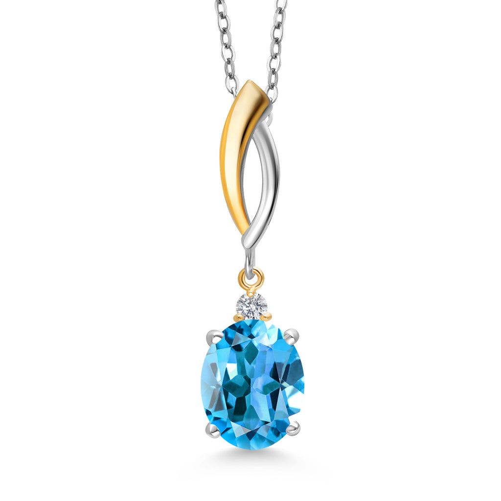 Swiss Blue Topaz - November_Pendant in 925 Sterling Silver and 10K Yellow Gold
