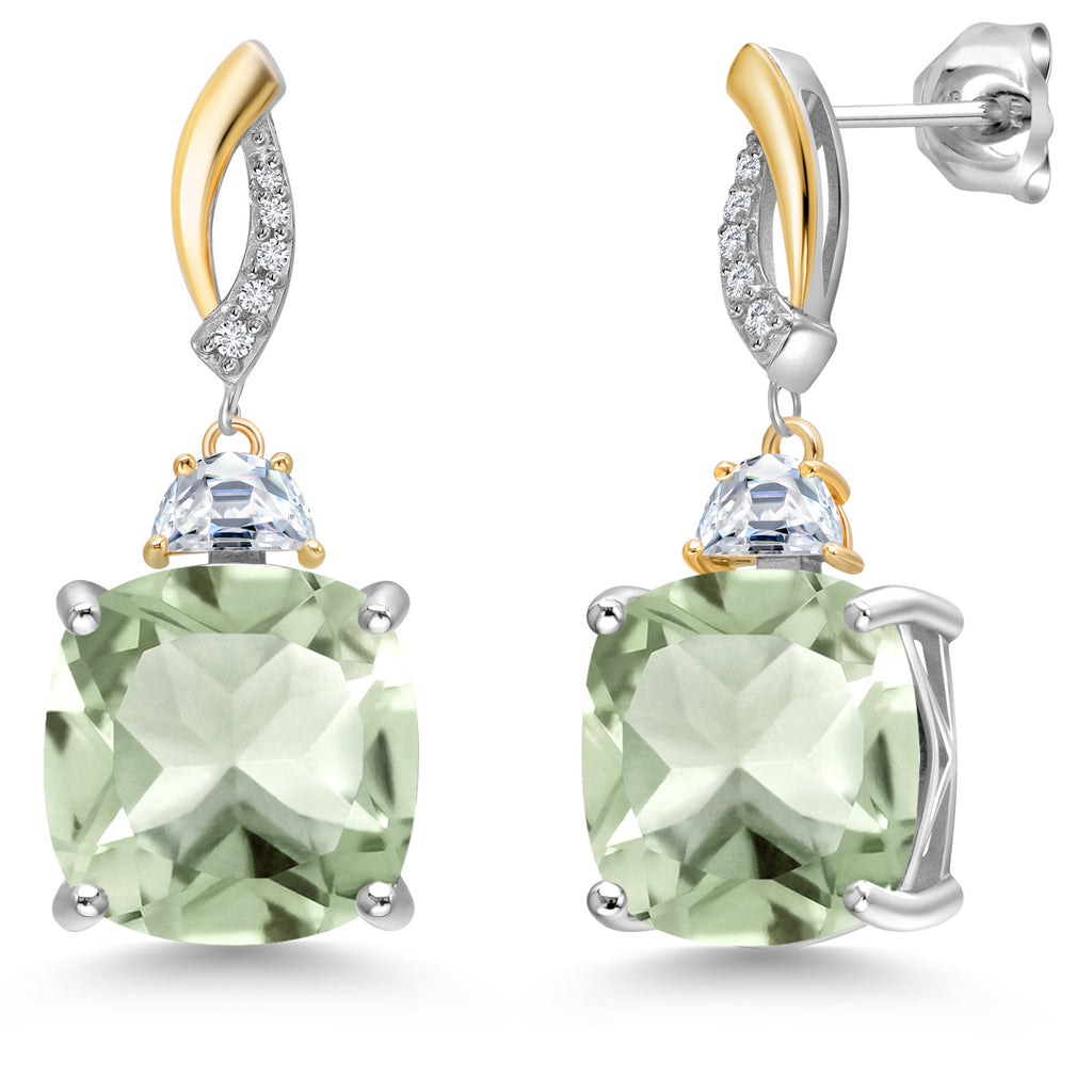 Prasiolite_Earrings in 925 Sterling Silver and 10K Yellow Gold