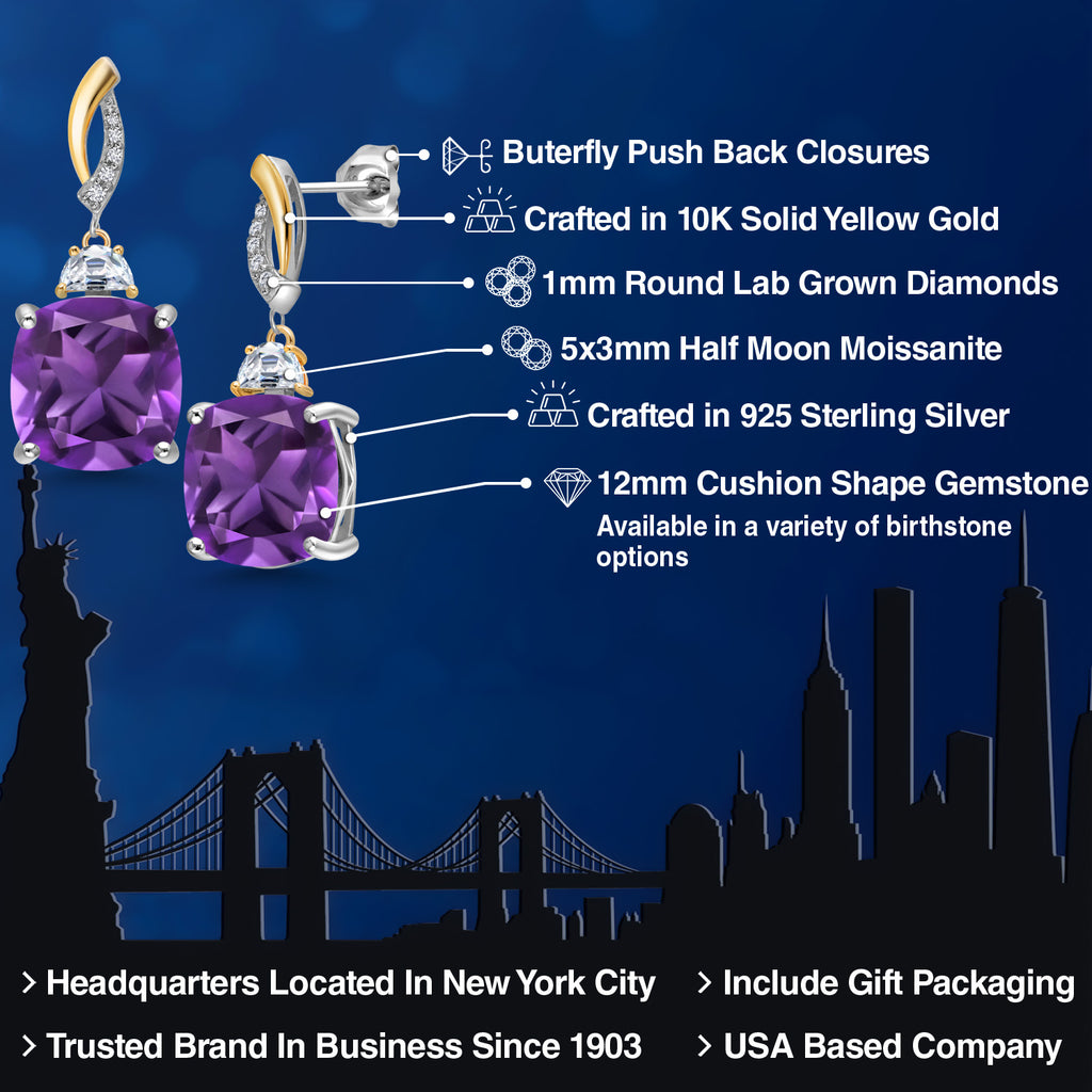Amethyst - February_Earrings in 925 Sterling Silver and 10K Yellow Gold