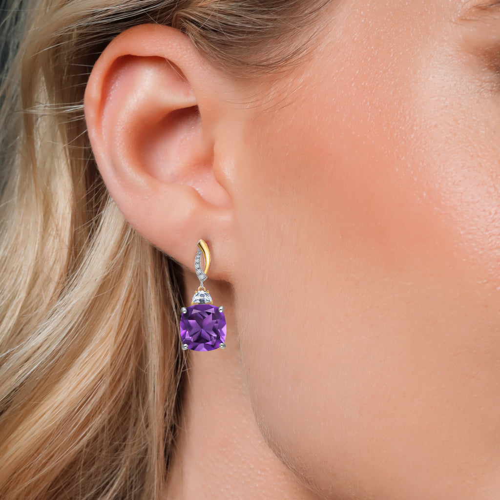 Amethyst - February_Earrings in 925 Sterling Silver and 10K Yellow Gold