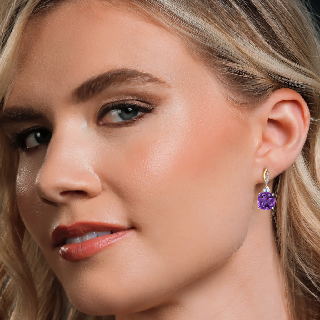 Amethyst - February_Earrings in 925 Sterling Silver and 10K Yellow Gold
