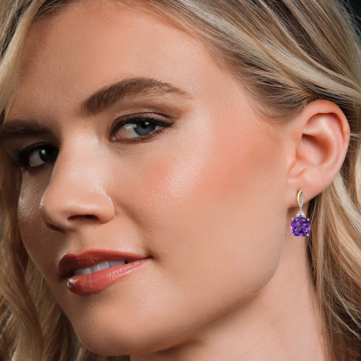 Amethyst - February_Earrings in 925 Sterling Silver and 10K Yellow Gold
