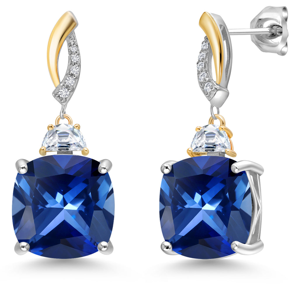 Blue Created Sapphire - September_Earrings in 925 Sterling Silver and 10K Yellow Gold