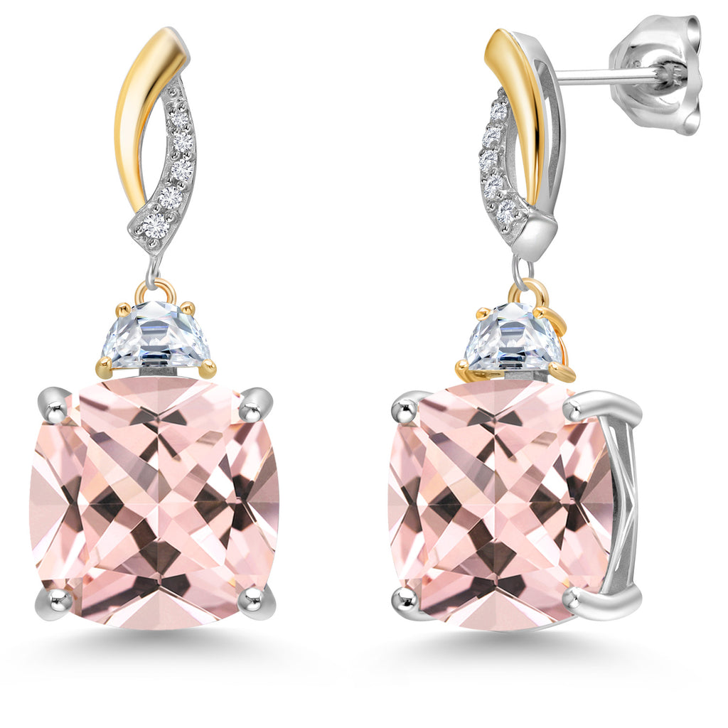 Nano Morganite - October_Earrings in 925 Sterling Silver and 10K Yellow Gold