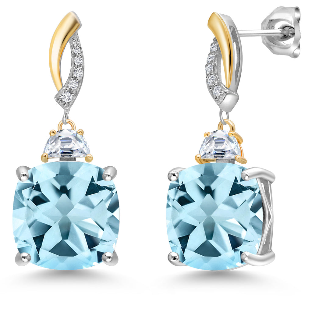 Sky Blue Topaz - November_Earrings in 925 Sterling Silver and 10K Yellow Gold