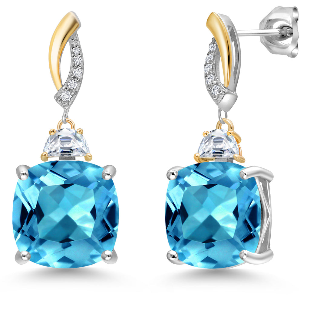 Swiss Blue Topaz - November_Earrings in 925 Sterling Silver and 10K Yellow Gold