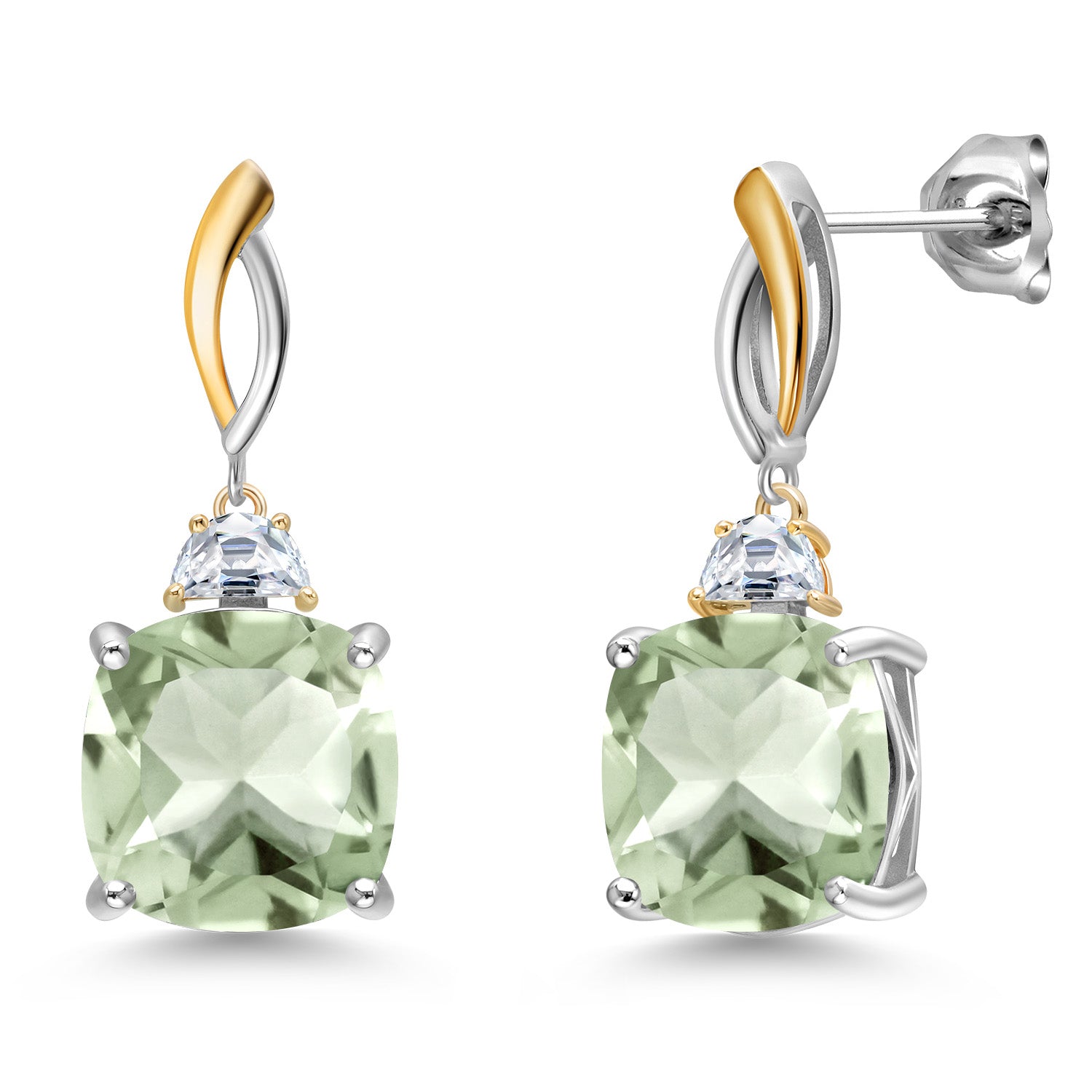 Prasiolite_Earrings in 925 Sterling Silver and 10K Yellow Gold