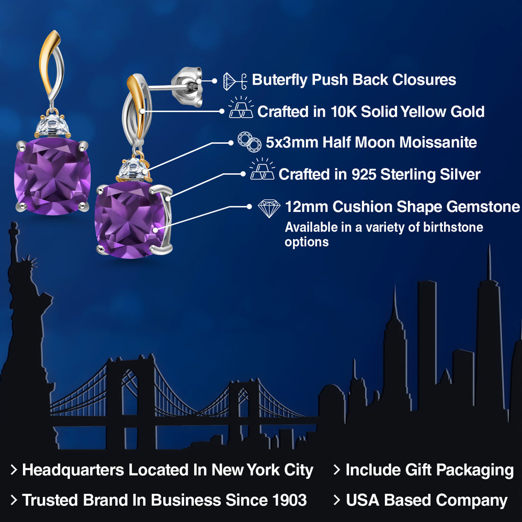 Amethyst - February_Earrings in 925 Sterling Silver and 10K Yellow Gold