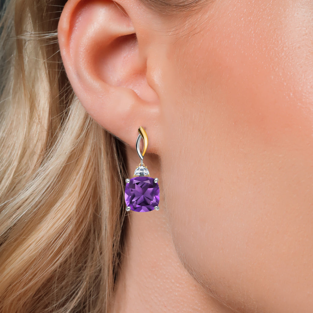 Amethyst - February_Earrings in 925 Sterling Silver and 10K Yellow Gold
