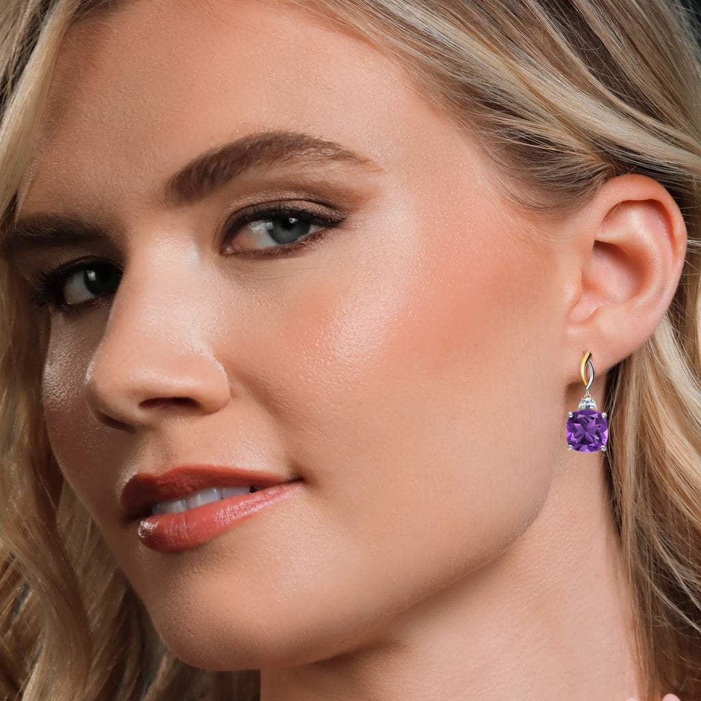 Amethyst - February_Earrings in 925 Sterling Silver and 10K Yellow Gold