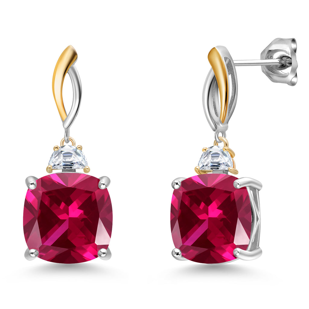 Created Ruby - July_Earrings in 925 Sterling Silver and 10K Yellow Gold